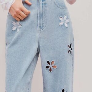 Cider Light Blue Floral Cutout Jeans